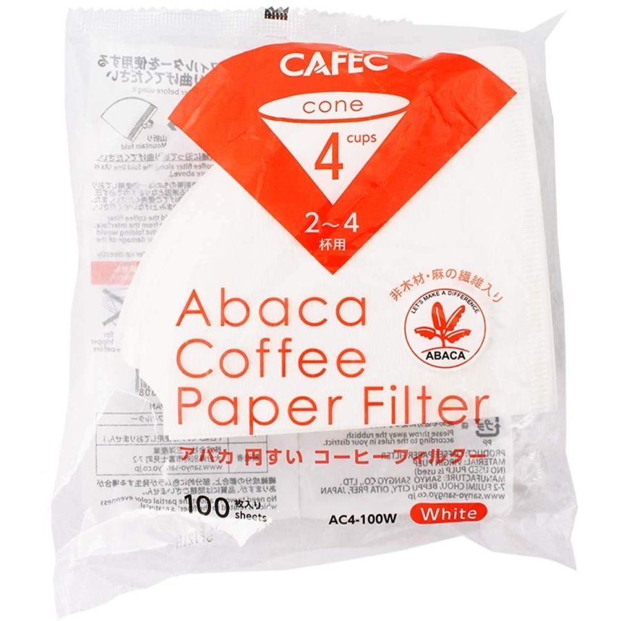 CAFEC Abaca Cone Shaped Coffee Paper Filter suodatinpaperi 4 kuppia, valkoinen 100 kpl