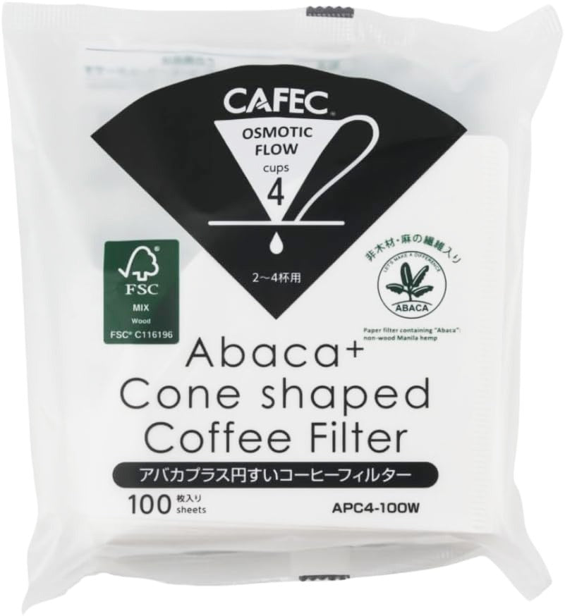 CAFEC Abaca+ Osmotic Flow Cone Shaped Coffee Filter suodatinpaperi 4 kuppia